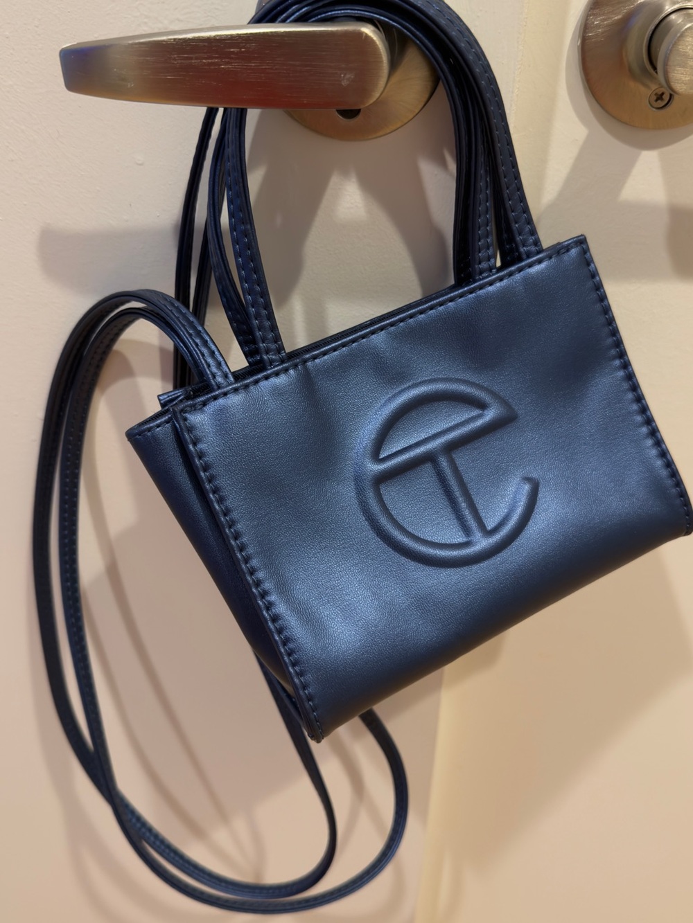 Telfar Mini Shopping Bag in Navy Leather